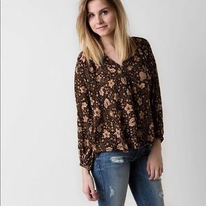 Amuse Society long sleeve brown floral blouse XS